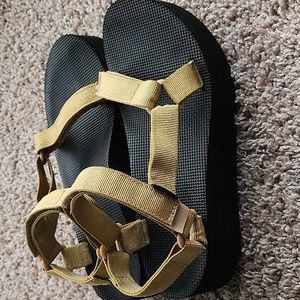 Teva Black and Gold Strap Flatform Sport Sandals